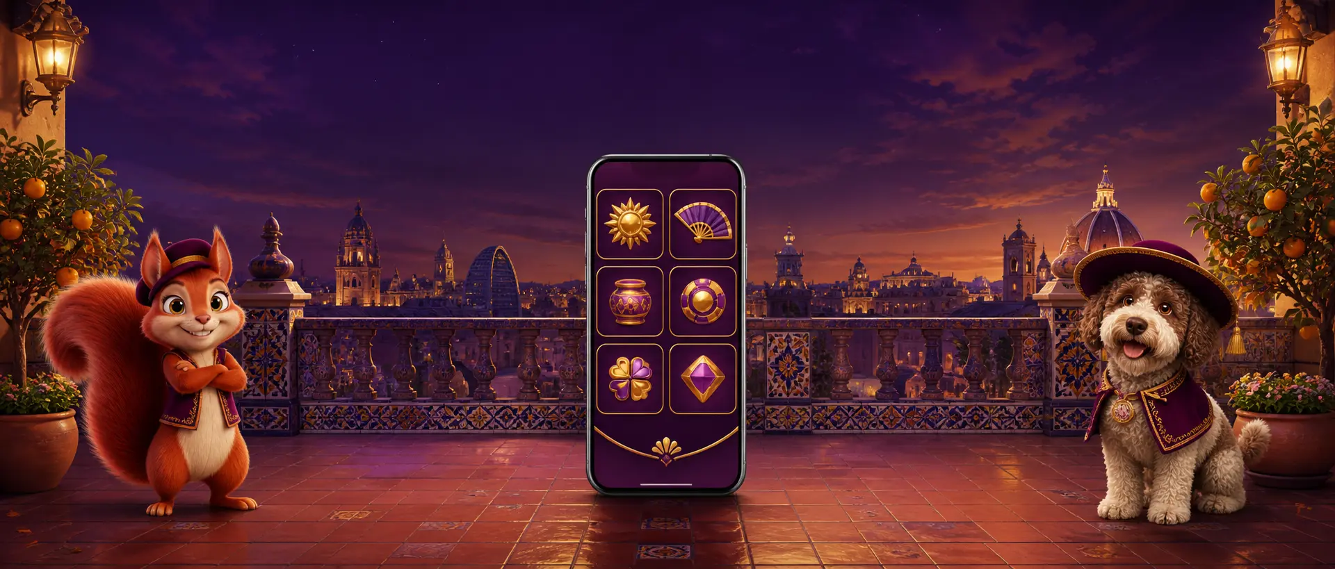 Aplicación de Bizzo Casino en un smartphone entre mascotas sonrientes